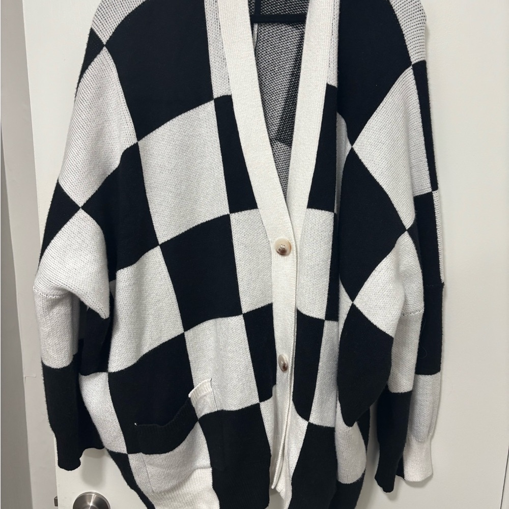 Dressed in LALA Black and White Checkered Cardigan